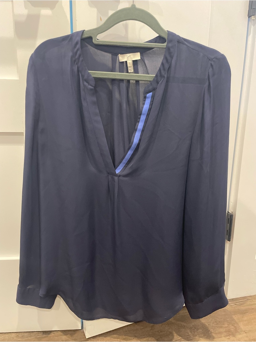 Joie Navy Split-Neck Long-Sleeve Silk Blouse